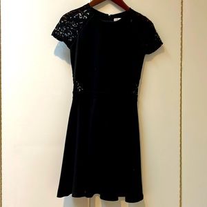 Parker Fit and Flare Black Lace Detail Dress Size M